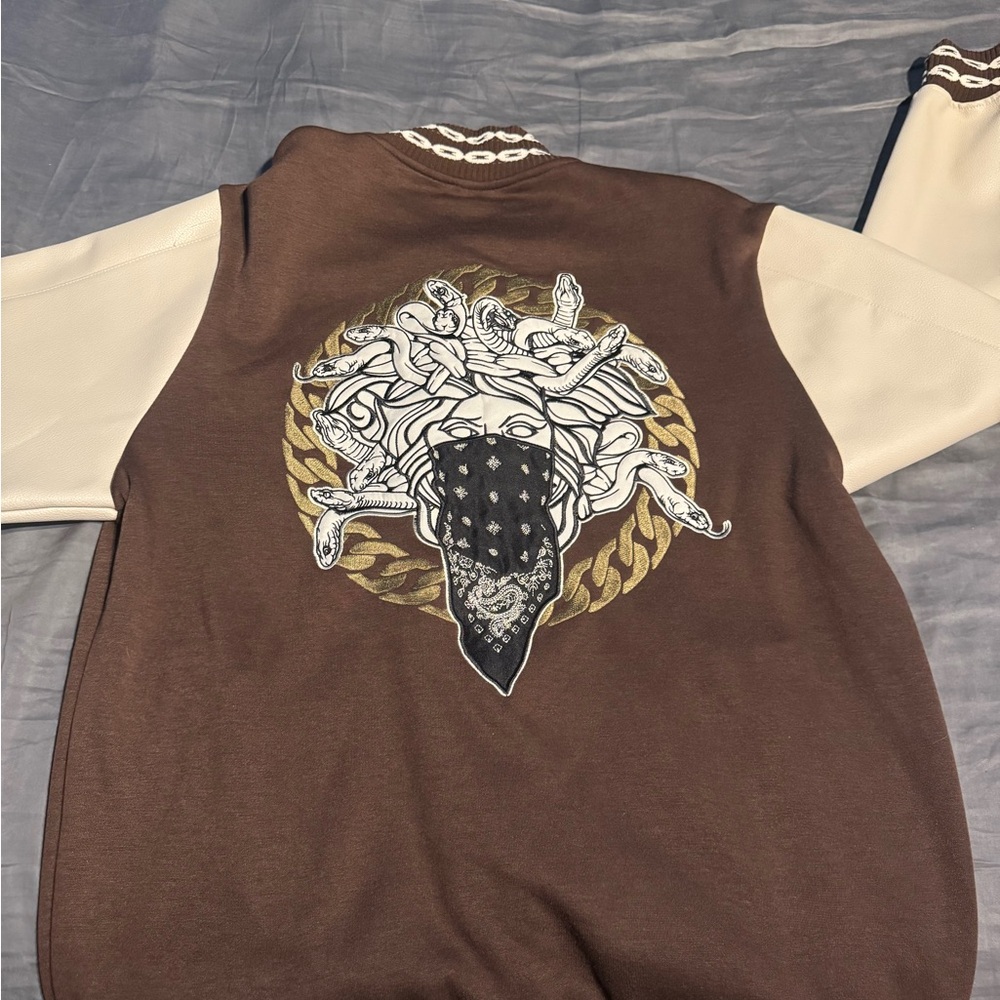 C.C Brown and Cream Varsity Jacket - Picture 4 of 5